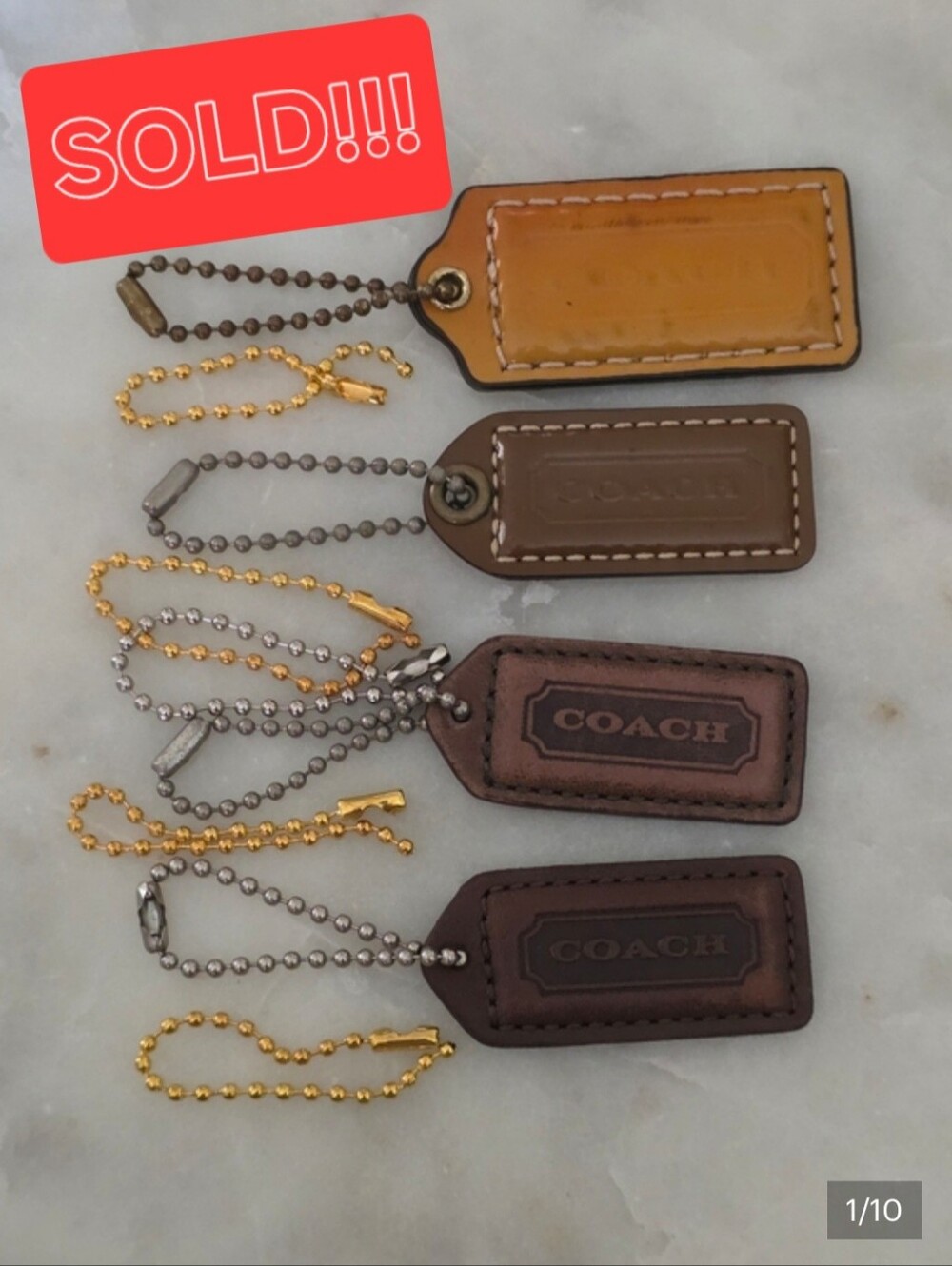 Coach Leather Hangtag 4-piece Bundle Set W/replacement Chains